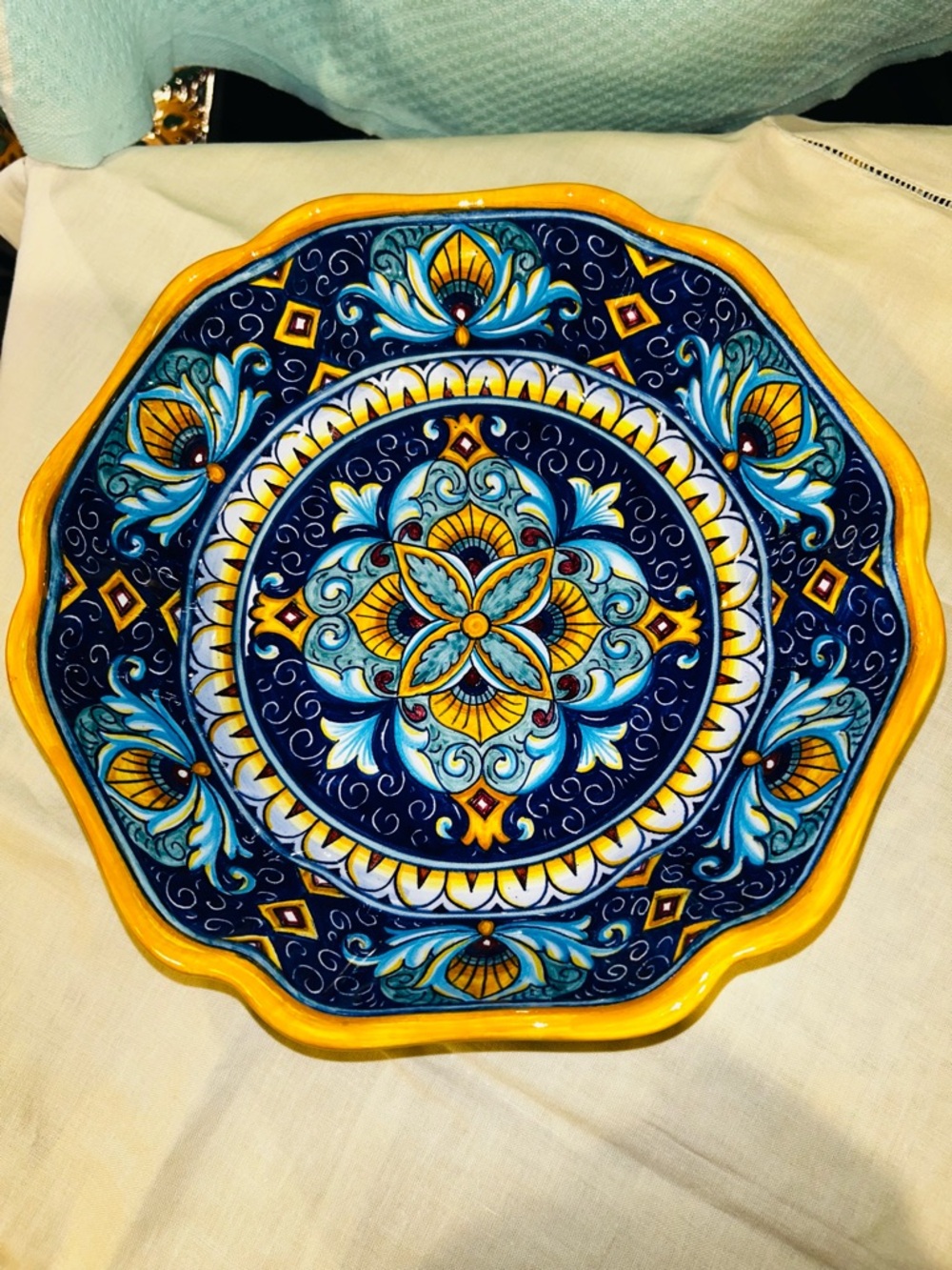 De Ruta Hand-Painted Italian Ceramic bowl - Blue & Yellow